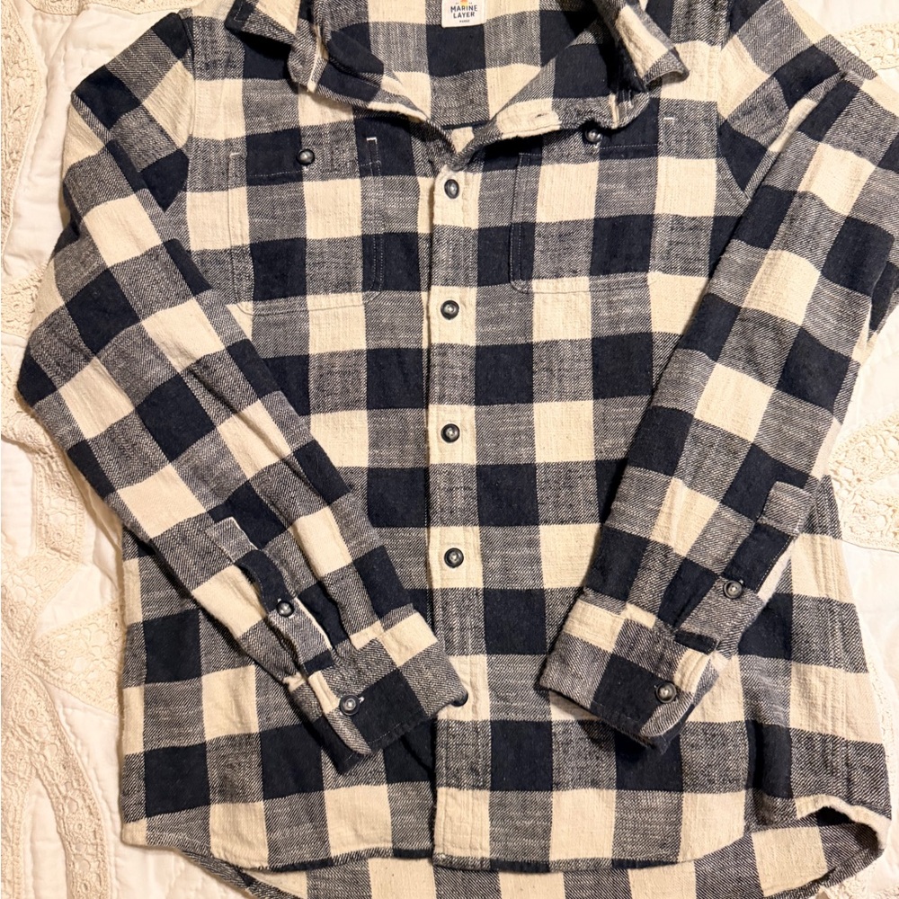 Button-Down Marine Layer Twill Flannel Black& Cream Buffalo Check